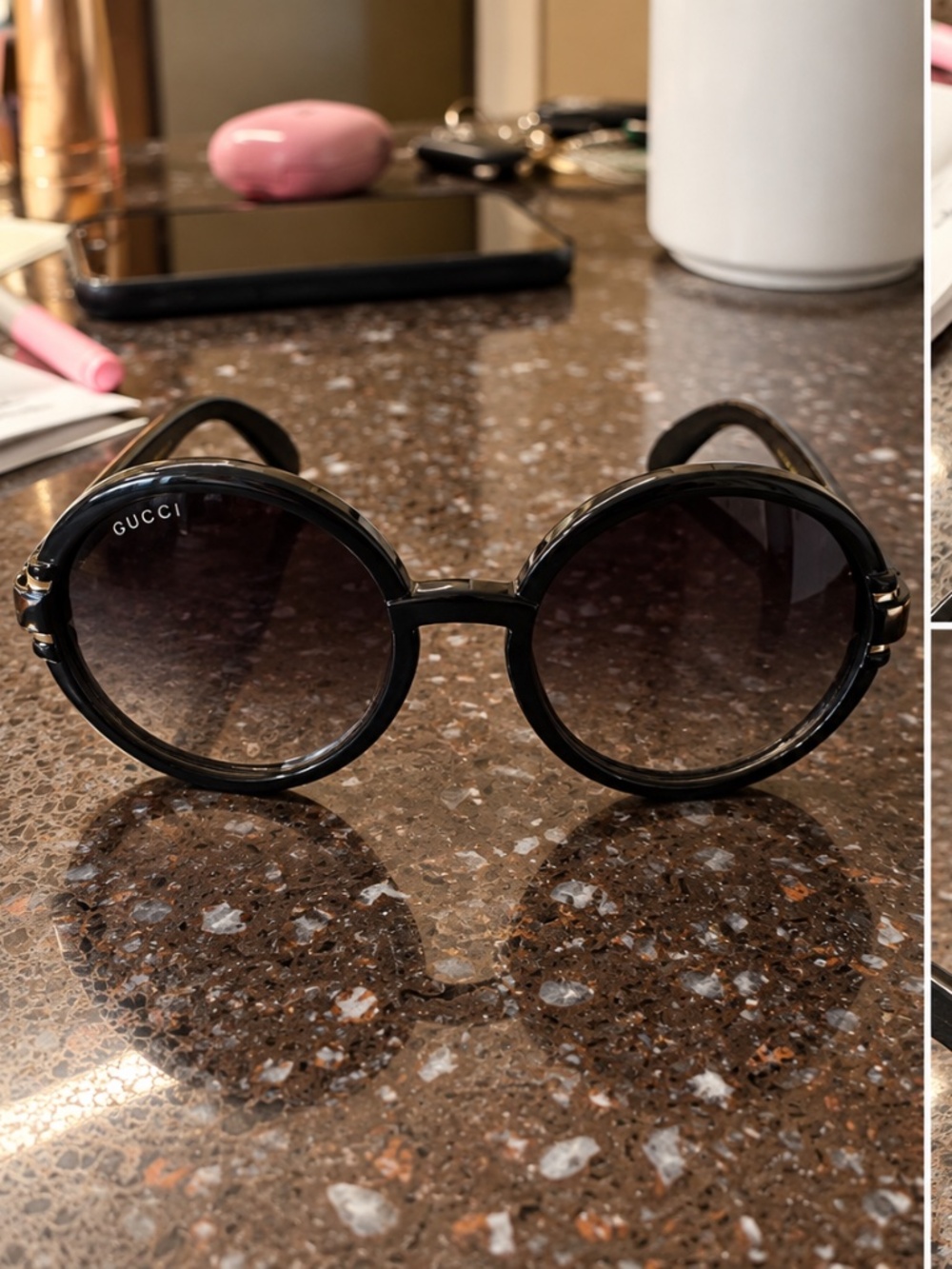 Gucci Black Oversized Round Sunglasses